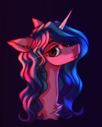 Size: 964x1200 | Tagged: safe, artist:willdrawhere, character:izzy moonbow, species:unicorn, g5, bust, chest fluff, gradient hair, multicolored hair, solo