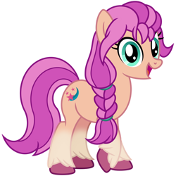 Size: 1024x1024 | Tagged: safe, artist:emeraldblast63, character:sunny starscout, species:earth pony, species:pony, g5, braid, coat markings, female, looking at you, mare, open mouth, open smile, simple background, smiling, socks (coat marking), solo, three quarter view, transparent background, unshorn fetlocks