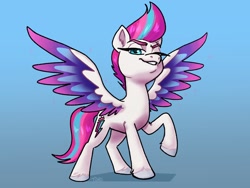 Size: 1200x900 | Tagged: safe, artist:ohjeetorig, character:zipp storm, species:pegasus, g5, smug, solo, spread wings, wings