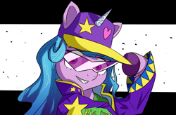 Size: 2458x1608 | Tagged: safe, artist:artiks, character:izzy moonbow, species:pony, species:unicorn, g5, my little pony: a new generation, clothing, female, gradient hair, hat, multicolored hair, rapper, solo