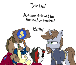 Size: 1200x1026 | Tagged: safe, artist:icey, oc, oc only, oc:daydream, oc:littlepip, oc:quick fix, species:pony, species:unicorn, fallout equestria, g4, colt, crossover, dialogue, fallout, female, filly, freckles, green eyes, horn, lidded eyes, male, mare, open mouth, open smile, simple background, smiling, smol, speech bubble, text, transparent background, unamused, unicorn oc, young