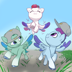 Size: 2048x2048 | Tagged: safe, artist:pfeffaroo, character:thunder flap, character:zipp storm, character:zoom zephyrwing, species:pegasus, species:pony, g5, adorazipp, cute, foal, guard, trio, younger