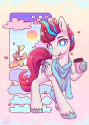 Size: 2480x3508 | Tagged: safe, artist:wavecipher, character:zipp storm, species:pegasus, species:pony, g5, clothing, cup, looking at you, open mouth, scarf, solo