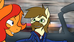 Size: 960x540 | Tagged: safe, artist:acesential, oc, oc only, oc:calpain, oc:peanut bucker, species:earth pony, species:pony, g4, austin powers, bust, clothing, cropped, earth pony oc, glasses, grin, male, ponified, smiling, species swap, stallion
