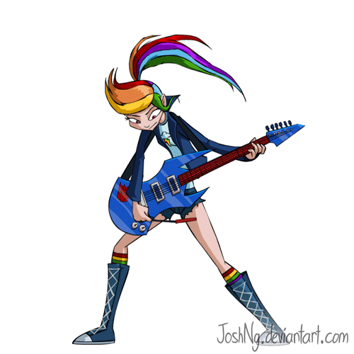 Size: 500x500 | Tagged: safe, artist:joshng, character:rainbow dash, species:human, g4, my little pony:equestria girls, alternate hairstyle, animated, awesome, boots, clothing, crossover, decepticon, denim, electric guitar, eyes closed, female, full body, guitar, headbang, human coloration, humanized, jacket, kneesocks, loop, metal, musical instrument, perfect loop, ponytail, rainbow socks, shirt, shoes, shorts, simple background, skinny, smiling, smirk, smooth as butter, socks, solo, species swap, striped socks, transformers, white background