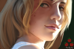Size: 1024x683 | Tagged: safe, artist:foxvanity, character:applejack, species:human, g4, detailed, female, freckles, humanized, portrait, realistic, solo, species swap, three quarter view