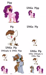 Size: 1500x2424 | Tagged: safe, artist:brushprism, artist:orang111, edit, character:pipp petals, character:pipsqueak, oc, oc:littlepip, species:earth pony, species:pegasus, species:pony, species:unicorn, fallout equestria, g4, g5, chest fluff, colt, crossover, duo, fallout, female, g5 to g4, male, mare, markings, meme, pipp wings, pun, raised hoof, simple background, tongue twister, unshorn fetlocks, white background