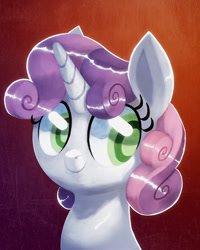 Size: 1280x1600 | Tagged: safe, artist:talonofwater, artist:talonsofwater, character:sweetie belle, species:pony, species:unicorn, g4, bust, colored pupils, female, filly, looking sideways, simple background, solo, young