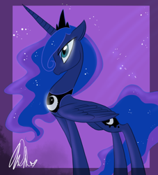 Size: 1000x1100 | Tagged: safe, artist:vivziepop, character:princess luna, species:alicorn, species:pony, g4, crown, cutie mark, ethereal mane, female, galaxy mane, horn, jewelry, mare, necklace, peytral, profile, regalia, solo, wings