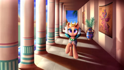 Size: 1920x1080 | Tagged: safe, artist:confetticakez, character:somnambula, character:sphinx, species:pegasus, species:pony, species:sphinx, g4, colonnade, egyptian, eye of horus, female, high res, looking at you, mare, pyramid, solo, vase