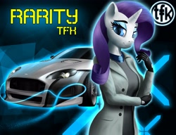 Size: 4096x3150 | Tagged: safe, artist:clear vision, character:rarity, species:anthro, species:pony, species:unicorn, g4, car, clothing, crossover, explicit source, eyebrows, eyeshadow, female, gloves, horn, jacket, looking at you, looking sideways, looking sideways at you, makeup, mare, need for speed, need for speed carbon, shirt, smiling, solo, video game
