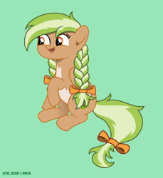 Size: 3358x3673 | Tagged: safe, artist:s-class-destroyer, oc, oc only, oc:sylvia evergreen, species:pegasus, species:pony, bow, braid, digital art, female, green background, happy, open mouth, raised hoof, simple background, sitting, solo, solo female, vector, wings