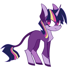 Size: 400x380 | Tagged: safe, artist:s-grunge, character:twilight sparkle, species:classical unicorn, species:pony, species:unicorn, g4, alternate design, cloven hooves, coat markings, colored hooves, female, hooves, leonine tail, looking at you, mare, part of a set, redesign, simple background, slit eyes, slit pupils, smiling, socks (coat marking), solo, tail, three quarter view, transparent background
