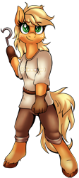 Size: 1896x4214 | Tagged: safe, artist:kimmyartmlp, character:applejack, species:anthro, species:earth pony, species:unguligrade anthro, fanfic:my little pony: the unexpected future, g4, amputee, augmented, clothing, colored eyebrows, colored hooves, colored pupils, commissioner:robbieierubino, eyebrows, eyebrows visible through hair, female, full face view, hook hand, hooves, mare, prosthetics, simple background, solo, transparent background, unshorn fetlocks, watermark