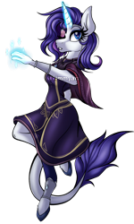 Size: 2574x4283 | Tagged: safe, artist:kimmyartmlp, character:rarity, species:anthro, species:classical unicorn, species:unguligrade anthro, species:unicorn, fanfic:my little pony: the unexpected future, g4, cloven hooves, colored eyebrows, colored hooves, commission, commissioner:robbieierubino, eyebrows, eyepatch, female, glowing, glowing hands, glowing horn, hooves, horn, leonine tail, magic, magic aura, mare, simple background, solo, tail, three quarter view, transparent background, unshorn fetlocks