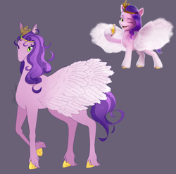 Size: 1280x1265 | Tagged: safe, artist:ghostcrypte, part of a set, character:pipp petals, species:pegasus, species:pony, g5, my little pony: a new generation, circlet, colored hooves, female, gray background, hooves, mare, one eye closed, pipp wings, raised hoof, signature, simple background, solo, three quarter view, unshorn fetlocks, wings