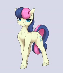 Size: 2808x3266 | Tagged: safe, artist:aquaticvibes, character:bon bon, character:sweetie drops, species:earth pony, species:pony, g4, cutie mark, female, gray background, looking at you, mare, simple background, smiling, solo, tail