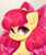 Size: 4000x4800 | Tagged: safe, artist:xsatanielx, character:apple bloom, species:earth pony, species:pony, g4, absurd resolution, adorabloom, alternate hairstyle, apple bloom's bow, apple family member, bow, cute, female, filly, foal, hair bow, looking at you, pigtails, signature, smiling, solo, three quarter view, twintails, young