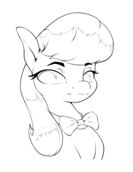 Size: 1883x2433 | Tagged: safe, artist:aquaticvibes, character:octavia melody, species:earth pony, species:pony, g4, black and white, bow tie, bust, female, grayscale, lidded eyes, looking sideways, mare, monochrome, portrait, simple background, sketch, solo, white background