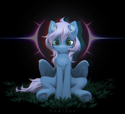 Size: 1972x1793 | Tagged: safe, artist:inowiseei, oc, oc only, oc:vesperal breeze, species:pegasus, species:pony, g4, chest fluff, ear fluff, female, frown, mare, psychic powers, sitting, solo, underhoof