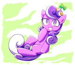 Size: 2422x2086 | Tagged: safe, artist:ketereissm, character:screwball, species:earth pony, species:pony, g4, abstract background, clothing, cute, female, full face view, hat, looking at you, mare, no pupils, propeller hat, smiling, solo