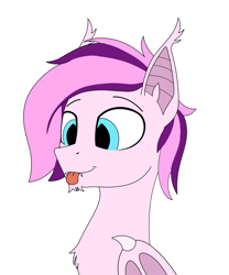 Size: 3012x3624 | Tagged: safe, artist:anglov, oc, oc only, oc:plum taffy, species:bat pony, species:pony, blep, cute, fangs, high res, male, sharp teeth, simple background, solo, stallion, tongue out