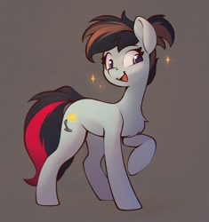 Size: 1006x1071 | Tagged: safe, artist:rexyseven, oc, oc only, species:earth pony, species:pony, chest fluff, cutie mark, female, gray background, looking at you, mare, open mouth, ponytail, simple background, smiling, solo, tail