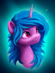 Size: 1084x1447 | Tagged: safe, artist:itssim, character:izzy moonbow, species:pony, species:unicorn, g5, my little pony: a new generation, abstract background, bust, colored eyebrows, eyebrows, female, gradient hair, heart eyes, mare, multicolored hair, simple background, smiling, solo, wingding eyes