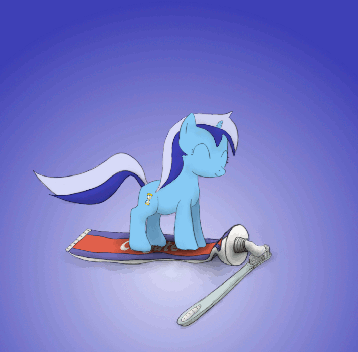 Size: 712x700 | Tagged: safe, artist:vexpon, character:minuette, species:pony, species:unicorn, g4, animated, bouncing, brush, cute, eyes closed, female, frame by frame, gradient background, hopping, jumping, minubetes, pronking, simple background, solo, toothbrush, toothpaste