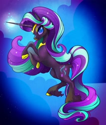 Size: 3348x3935 | Tagged: safe, artist:opalacorn, character:starlight glimmer, species:classical unicorn, species:pony, species:unicorn, g4, abstract background, cloven hooves, colored hooves, colored pupils, ethereal mane, female, galaxy mane, hooves, leonine tail, looking at you, mare, nightmare starlight, nightmarified, profile, solo, unshorn fetlocks