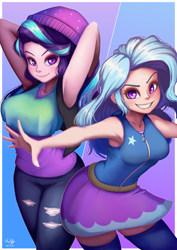 Size: 706x1000 | Tagged: safe, artist:the-park, character:starlight glimmer, character:trixie, species:human, equestria girls:equestria girls, g4, my little pony:equestria girls, duo, simple background