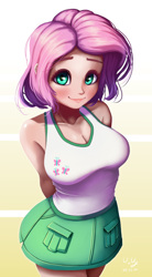 Size: 550x1000 | Tagged: safe, artist:the-park, character:fluttershy, species:human, equestria girls:legend of everfree, g4, my little pony: equestria girls, short hair, simple background, solo