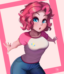 Size: 872x1000 | Tagged: safe, artist:the-park, character:pinkie pie, species:human, equestria girls:legend of everfree, g4, my little pony: equestria girls, short hair, simple background, solo
