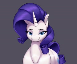 Size: 2697x2260 | Tagged: safe, artist:aquaticvibes, character:rarity, species:pony, species:unicorn, g4, eyebrows, female, gray background, horn, lidded eyes, looking at you, mare, simple background, smiling, solo