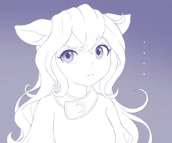 Size: 1800x1500 | Tagged: safe, artist:symbianl, character:princess luna, species:anthro, g4, ..., ambiguous facial structure, bust, clothing, cute, ear fluff, equestria girls outfit, eyebrows, eyebrows visible through hair, female, floppy ears, gradient background, hair, lineart, looking at you, lunabetes, monochrome, raised eyebrow, simple background, solo