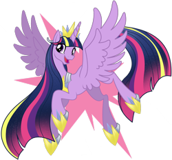Size: 2048x1904 | Tagged: safe, artist:fotia-kouneli, character:twilight sparkle, character:twilight sparkle (alicorn), species:alicorn, species:pony, episode:the last problem, g4, my little pony: friendship is magic, alternate design, clothing, crown, cutie mark, cutie mark background, female, hoof shoes, jewelry, mare, necklace, older, older twilight, open mouth, peytral, princess twilight 2.0, redesign, regalia, shoes, simple background, solo, spread wings, transparent background, wings