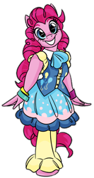 Size: 1737x3268 | Tagged: safe, artist:fotia-kouneli, character:pinkie pie, species:anthro, species:earth pony, species:unguligrade anthro, g4, bracelet, clothing, colored eyebrows, dress, eyebrows, female, jewelry, looking at you, mare, simple background, smiling, smiling at you, solo, transparent background