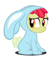 Size: 2353x2549 | Tagged: safe, artist:rayne-feather, character:apple bloom, species:earth pony, species:pony, episode:family appreciation day, g4, my little pony: friendship is magic, animal costume, apple family member, bunny costume, clothing, costume, digital art, embarrassed, female, filly, floppy ears, foal, frown, high res, looking sideways, season 2, shadow, simple background, sitting, solo, transparent background, vector, young