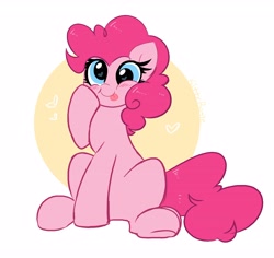 Size: 4096x3863 | Tagged: safe, artist:kittyrosie, character:pinkie pie, species:earth pony, species:pony, g4, blep, blushing, cute, diapinkes, female, heart eyes, mare, raised hoof, silly, silly pony, simple background, sitting, solo, tongue out, white background, wingding eyes