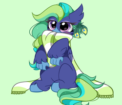 Size: 3897x3374 | Tagged: safe, artist:kittyrosie, oc, oc only, oc:plumeria blossom, species:classical hippogriff, species:hippogriff, g4, blushing, clothing, colored hooves, cute, female, green background, hippogriff oc, hooves, ocbetes, scarf, simple background, sitting, solo, unshorn fetlocks