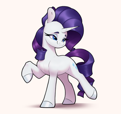 Size: 3370x3168 | Tagged: safe, artist:aquaticvibes, character:rarity, species:pony, species:unicorn, g4, colored eyebrows, commission, cute, cutie mark, extended trot pose, eyelashes, female, horn, looking back, mare, raribetes, smiling, solo, tail