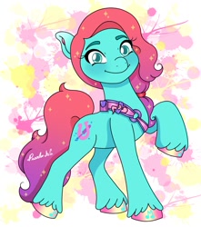 Size: 1059x1200 | Tagged: safe, artist:pearl_ag7777777, character:jazz hooves, species:earth pony, species:pony, g5, female, looking at you, mare, raised hoof, signature, smiling, smiling at you, solo, unshorn fetlocks