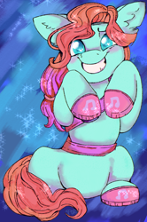 Size: 1082x1629 | Tagged: safe, artist:cinnamonsparx, character:jazz hooves, species:earth pony, species:pony, g5, abstract background, cute, female, hoof polish, jazzibetes, mare, sitting, smiling, solo