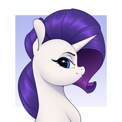 Size: 3200x3200 | Tagged: safe, artist:aquaticvibes, character:rarity, species:pony, species:unicorn, g4, bust, eyebrows, eyelashes, eyeshadow, female, horn, looking sideways, makeup, mare, portrait, simple background, solo