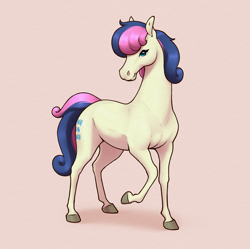 Size: 2978x2965 | Tagged: safe, artist:aquaticvibes, character:bon bon, character:sweetie drops, species:earth pony, species:pony, g4, cutie mark, eyelashes, female, hoers, hooves, looking at you, mare, one hoof raised, simple background, smiling, solo, tail