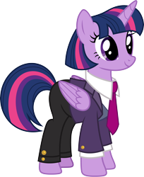Size: 3000x3674 | Tagged: safe, artist:cloudyglow, gameloft, character:twilight sparkle, character:twilight sparkle (alicorn), species:alicorn, species:pony, g4, .ai available, clothing, cute, digital art, female, high res, mare, mobile game, necktie, pants, shirt, simple background, smiling, solo, suit, three quarter view, transparent background, twiabetes, vector