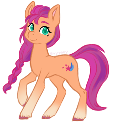Size: 970x1038 | Tagged: safe, artist:emypony, character:sunny starscout, species:earth pony, species:pony, g5, my little pony: a new generation, braid, clip studio paint, colored eyebrows, colored hooves, colored pupils, cute, digital art, eyebrows, female, hooves, looking at you, mare, signature, simple background, solo, sunnybetes, unshorn fetlocks, white background