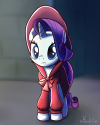 Size: 1747x2184 | Tagged: safe, artist:harukiicat, character:rarity, species:pony, species:unicorn, episode:sparkle's seven, g4, my little pony: friendship is magic, season 9, clothing, concerned, cute, detective rarity, hat, raribetes, signature, simple background, solo