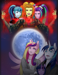 Size: 755x984 | Tagged: safe, artist:tarenest, character:adagio dazzle, character:aria blaze, character:shining armor, character:sonata dusk, character:twilight sparkle, species:alicorn, species:anthro, species:unicorn, equestria girls:rainbow rocks, g4, my little pony: equestria girls, my little pony:equestria girls, female, hocus pocus, male, mare, stallion, the dazzlings