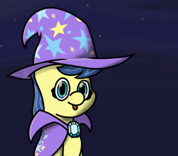 Size: 1980x1746 | Tagged: safe, artist:melodysketch, character:fiddlesticks, species:earth pony, species:pony, g4, blep, cape, clothing, costume, cute, hat, mlem, shading, smiling, solo, tongue out, trixie's cape, trixie's hat, wizard hat